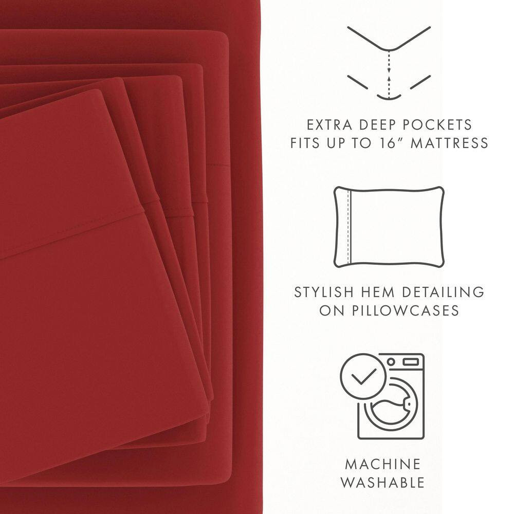 6-Piece Burgundy Solid Microfiber Twin Sheet Set Free Shipping New