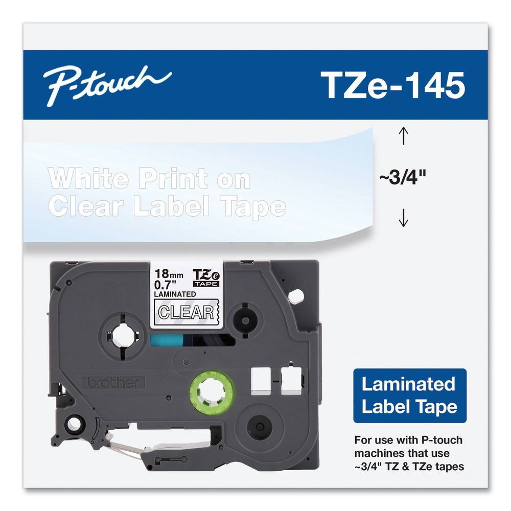 Brother P-Touch TZE145 TZe Adhesive Laminated Labeling Tape - White on Clear New