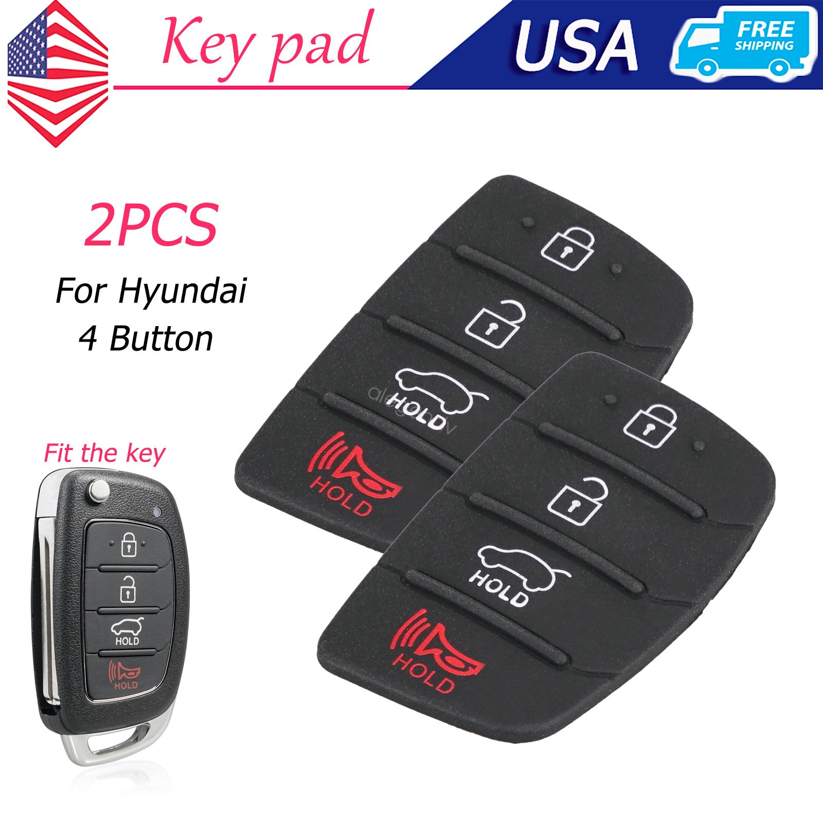 2 Key Rubber Pad Replacement For 2015 - 2019 Hyundai Sonata Remote Fob 4 Button