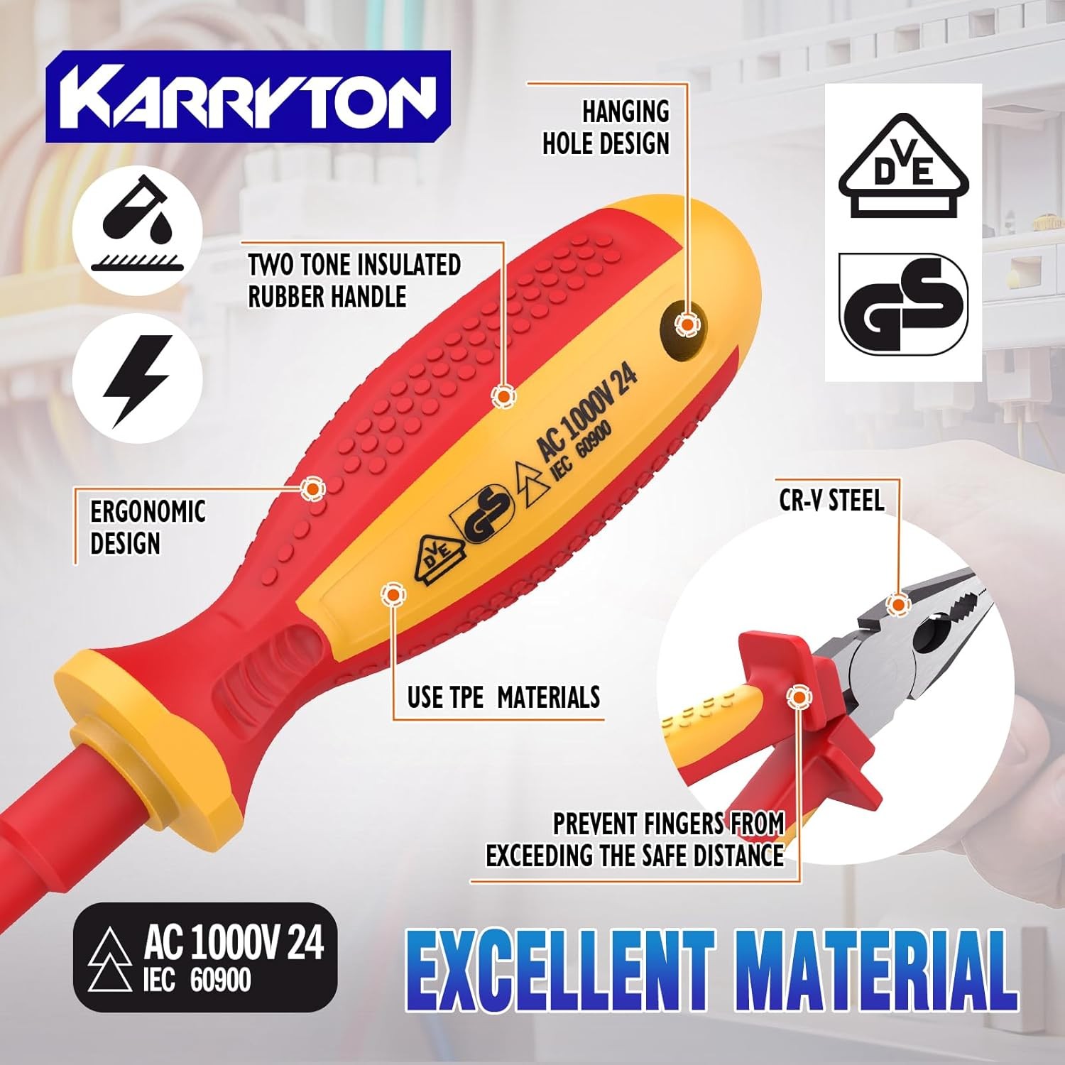 Insulated Electrician Tool Set,VDE Certified Electrical Tools Kit with Pliers