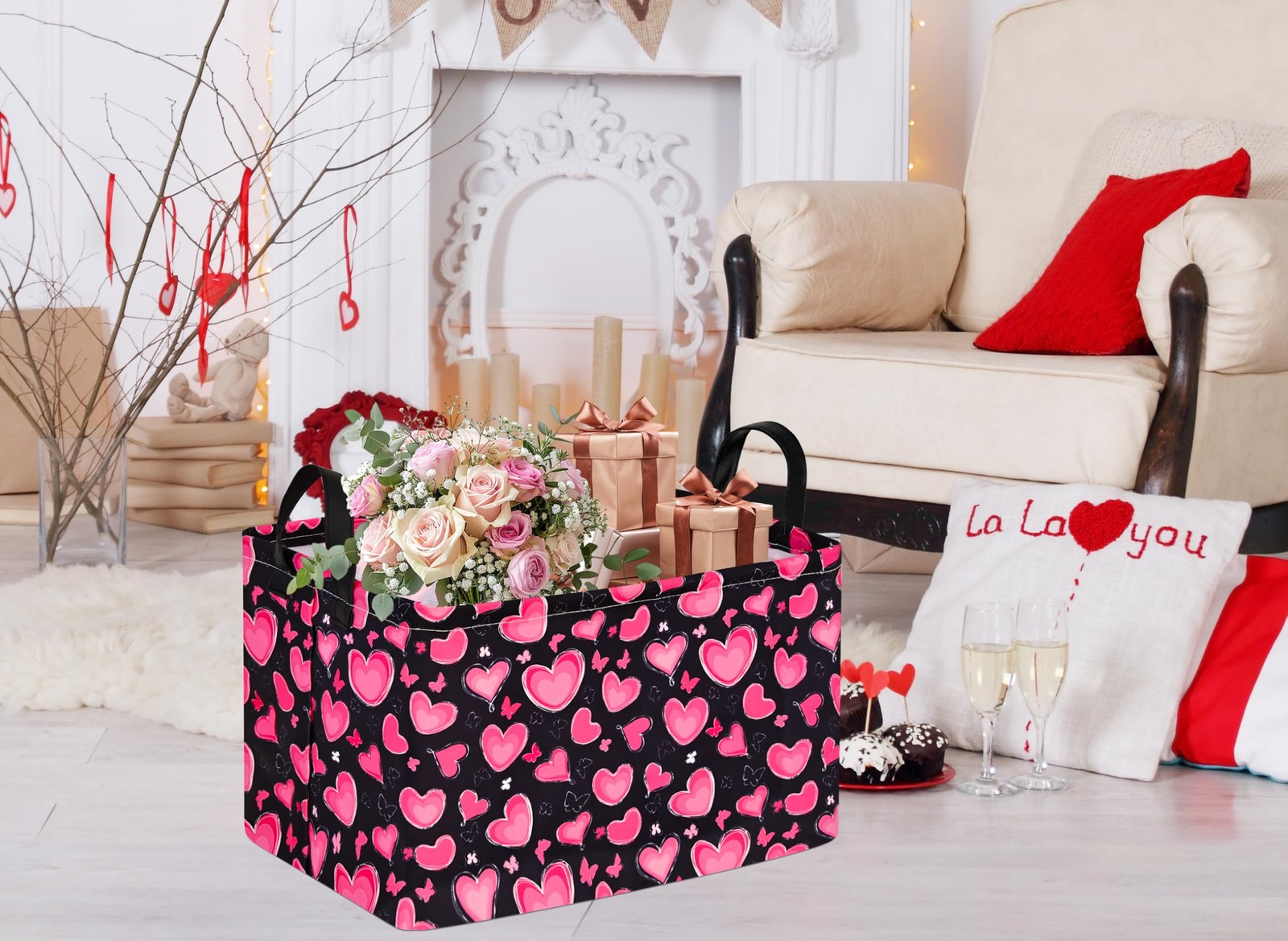 MAIZMZ Empty Gift Basket for Girls Heart Print Storage Cube for Women, Closet...