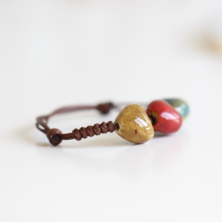Handmade multi-Color Ethnic Ceramic beads Adjustable Bracelet