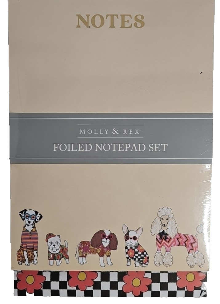 Molly & Rex Foiled DOGS Notepad Set of 2 x 60 Sheets  6"x8" & 6"x9"