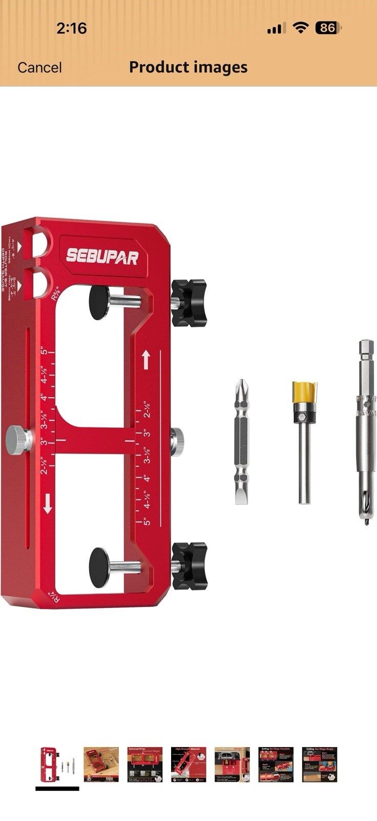 SEBUPAR Door Hinge Template Jig Kit for Router, Aluminum Red 4pc Set