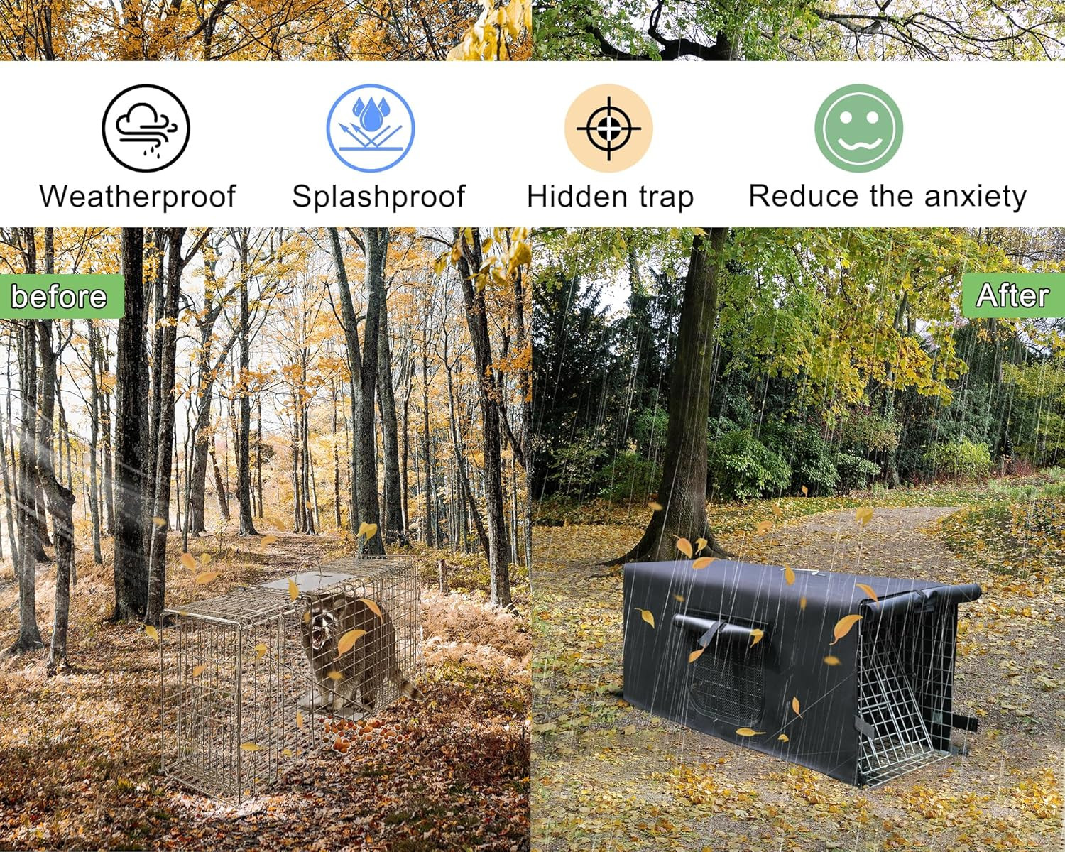 41.7" Live Animal Traps Cage with Cover, Large Foldable Humane Animal Trap for S