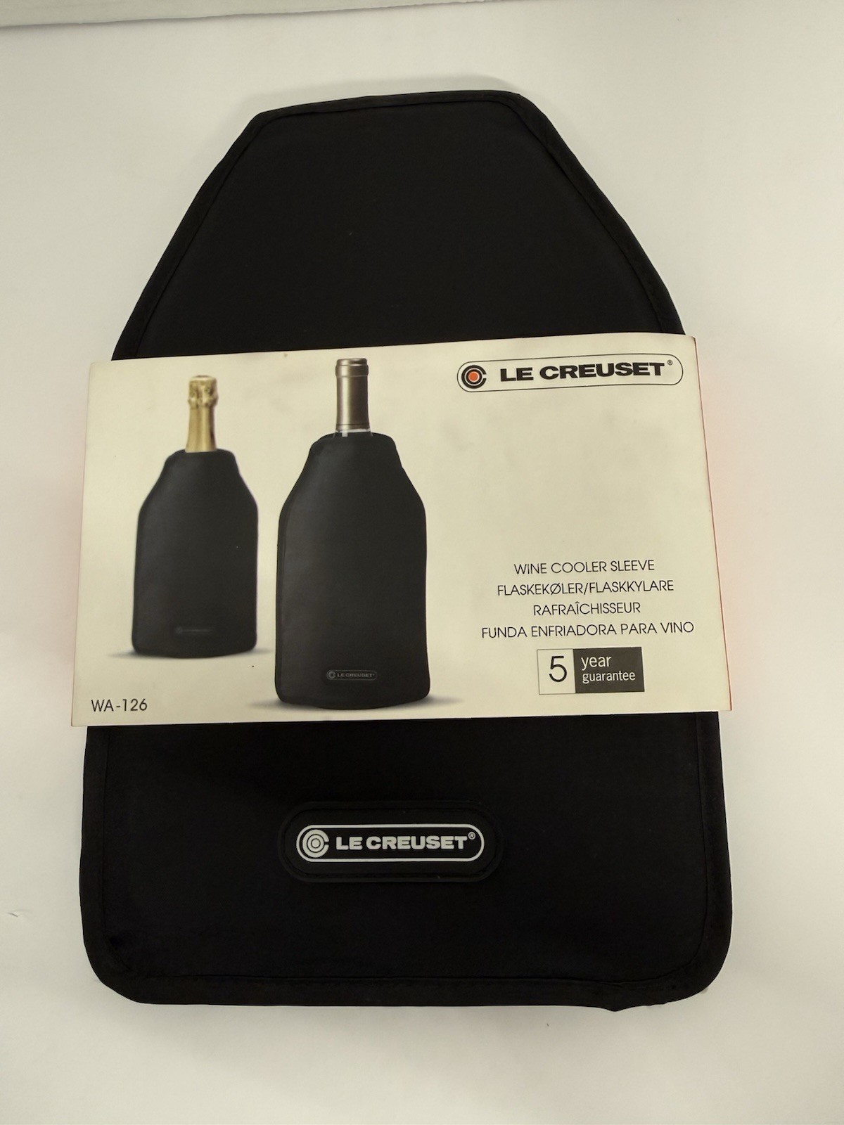 New Le Creuset Wine Bottle Cooler Sleeve Black WA-126 Freezer Cooling Pack