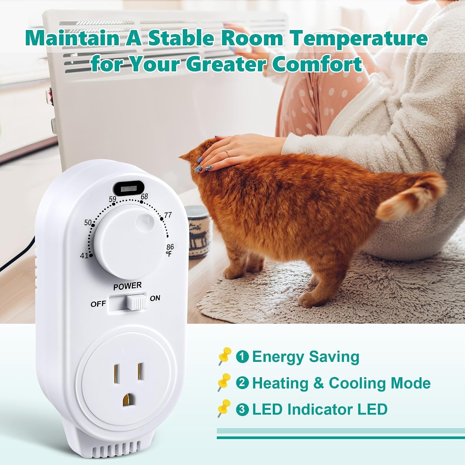 Gulfmew 2 Pack Adjustable Thermostat Plug In Heating Cooling Outlet White