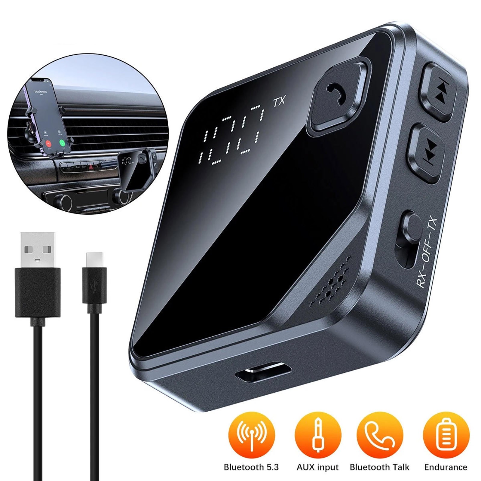 Bluetooth 5.4 Audio Transmitter Receiver 2-in-1 Wireless 3.5mm Jack Adapter