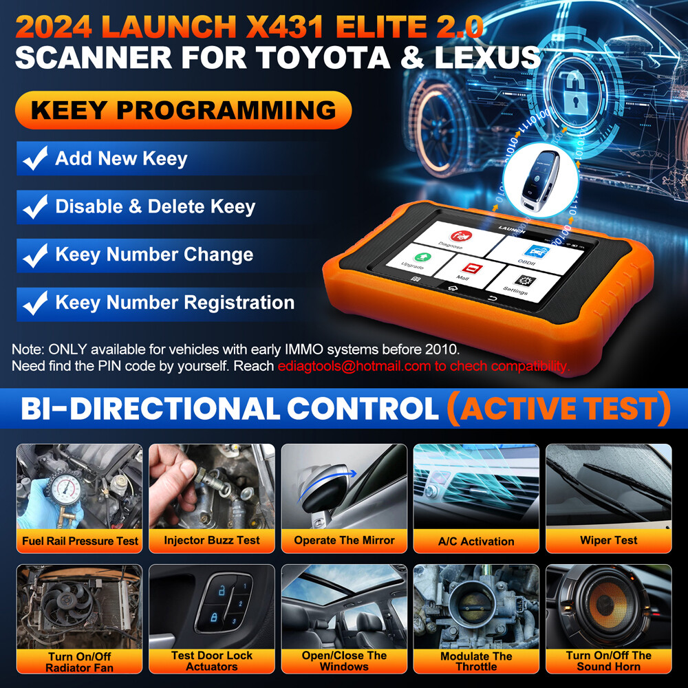 LAUNCH X431 ELITE 2.0 For TOYOTA OBD2 Scanner Car Diagnostic Tool ECU Key Coding