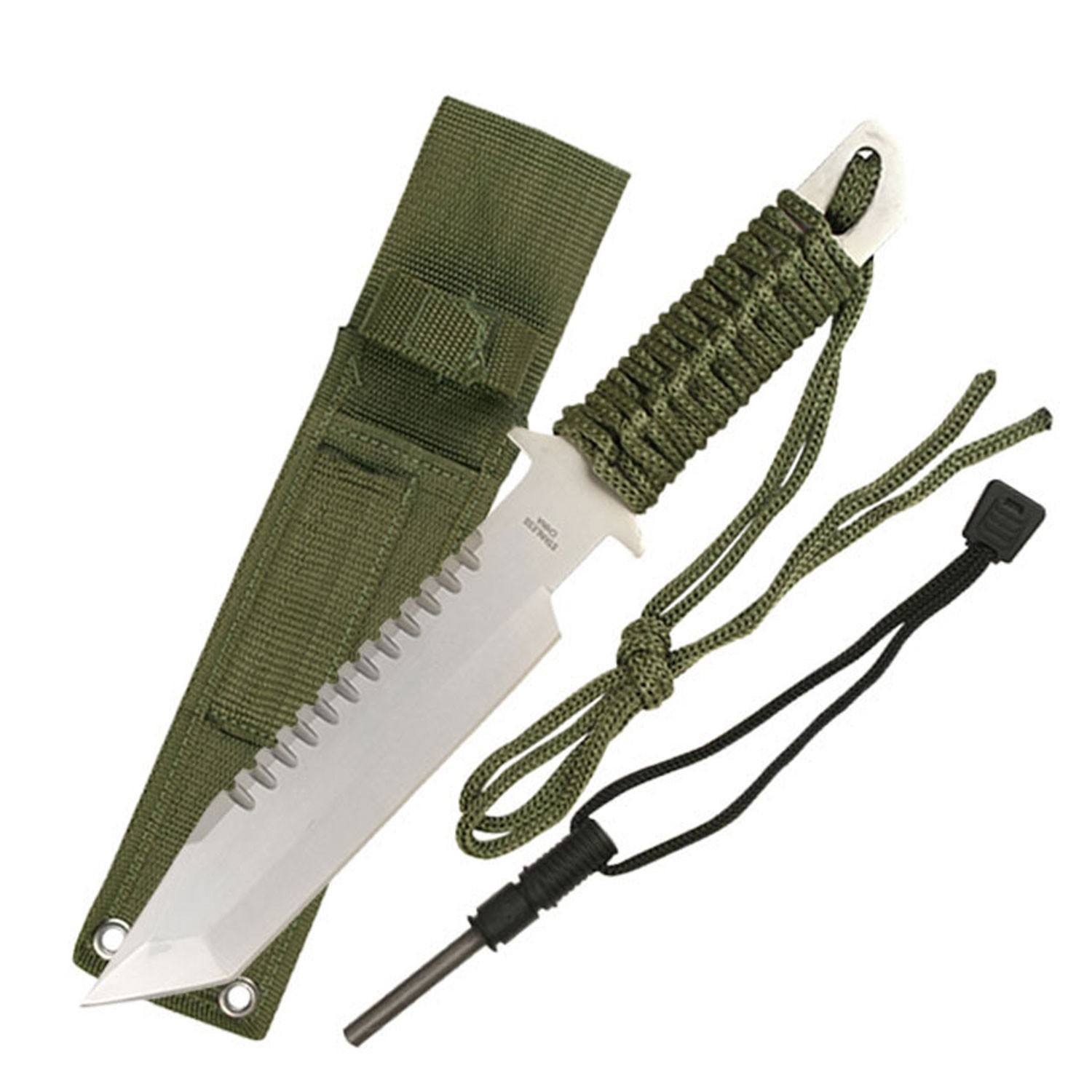 11" Survivor Outdoor Full Tang Fixed Blade Knife w/Cord Wrapped Handle & Sheath