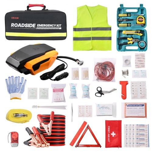 VEVOR Car Emergency Kit,2-in-1 First Aid Kit w/Jumper Cables,Essential Roadside