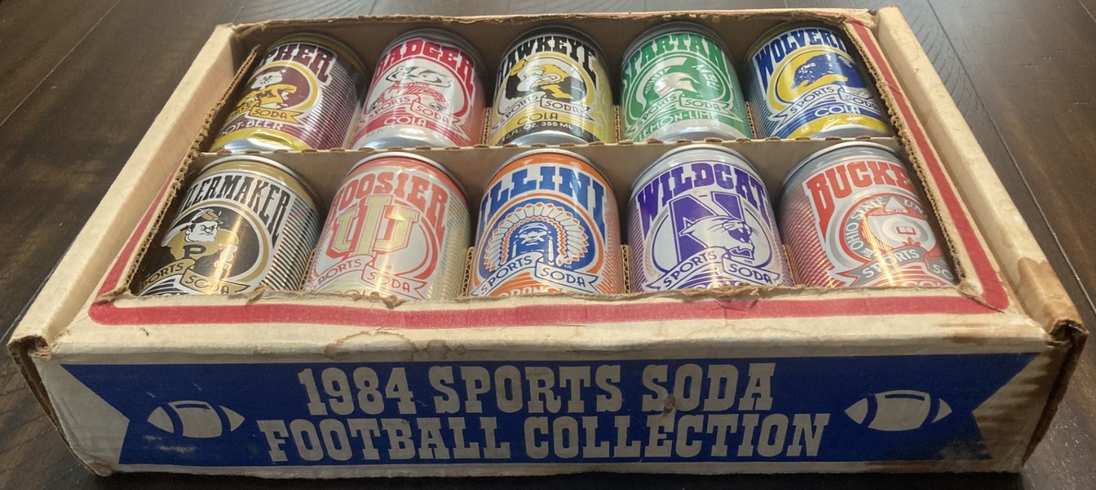 1984 Big Ten Sports Soda Cans Football Collection Complete Set of 10 w/ Box
