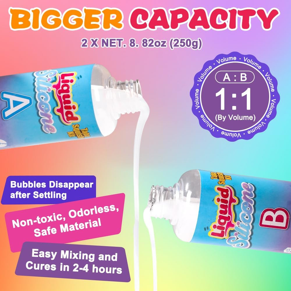Taba Squishy Kit, DIY Squishy Making Kit 18OZ 1:1 AB Liquid Silicone with 6 Mold