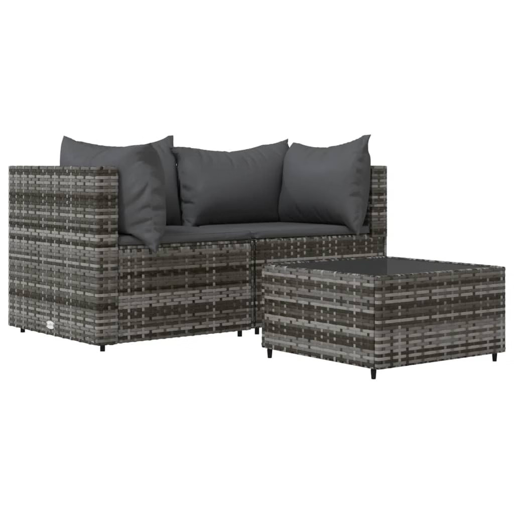 Patio Lounge Set Grey PE rattan, powder-coated steel, tempered glass