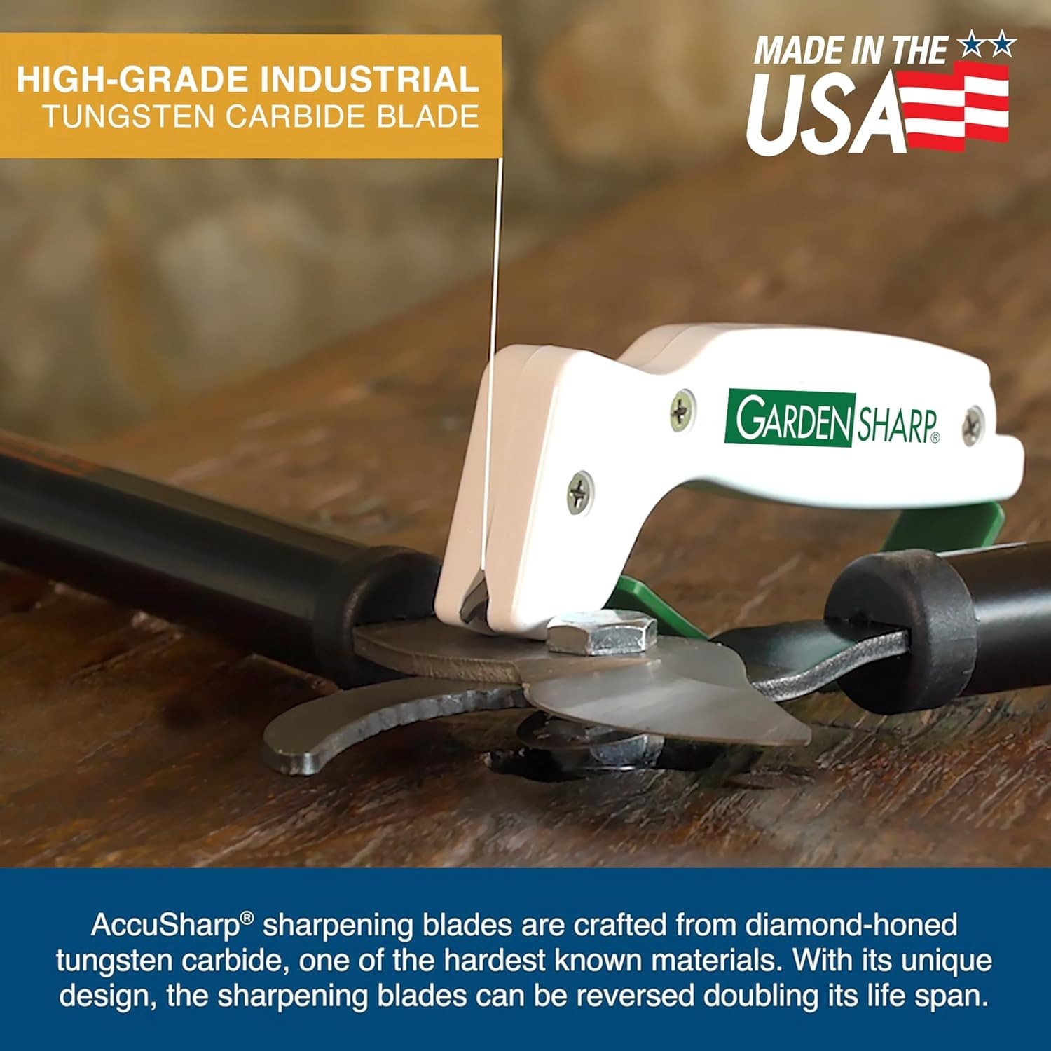 Ergonomic Garden Tool Sharpener for Lawnmower and Pruning Tools - Safe Design
