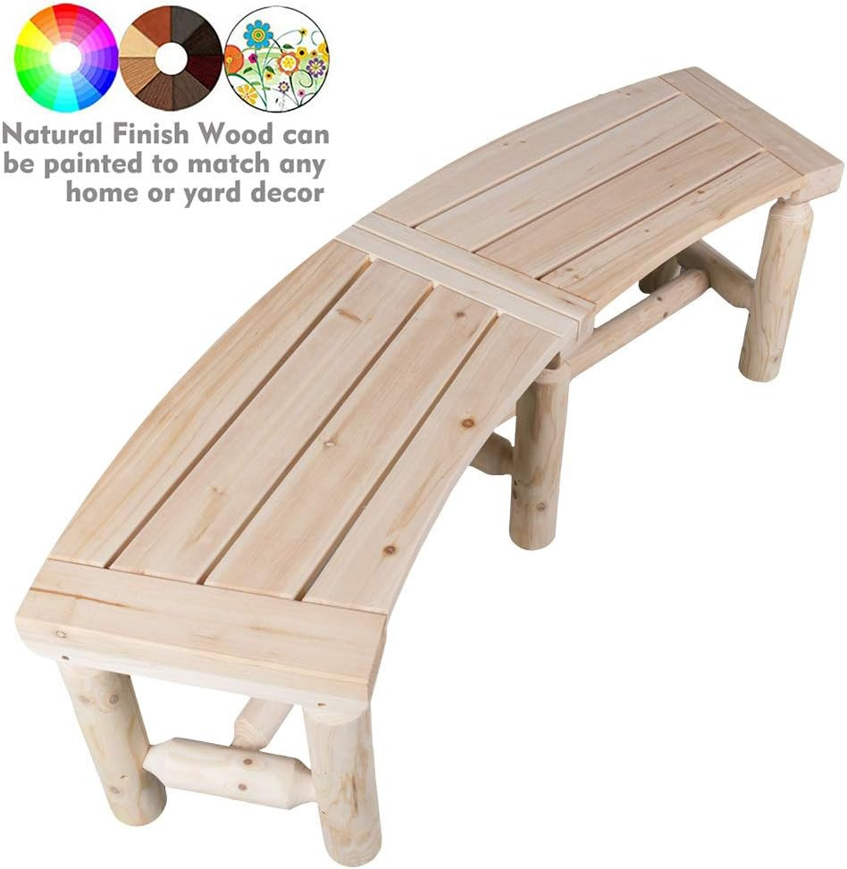 Natural Outdoor Garden Patio Deck Yard Wooden Curved Backless Porch Chair Bench