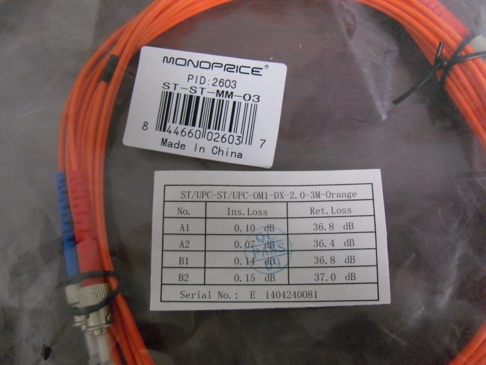 (QTY 6) ST-ST-MM-03 MONOPRICE CABLE ST/UPC-ST/UPC- 0M1-DX-2.0-3M
