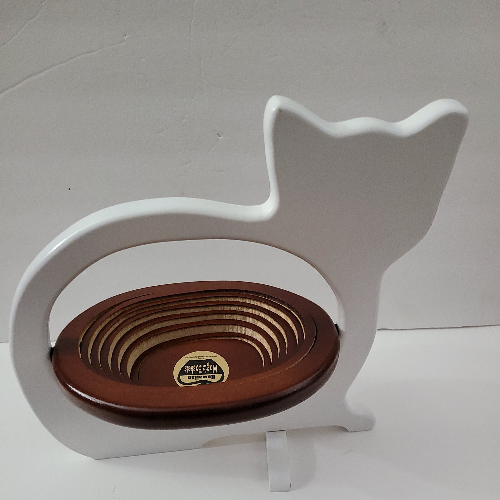 Cat Wood Basket Hawaiian Collapsible Folding Tribal