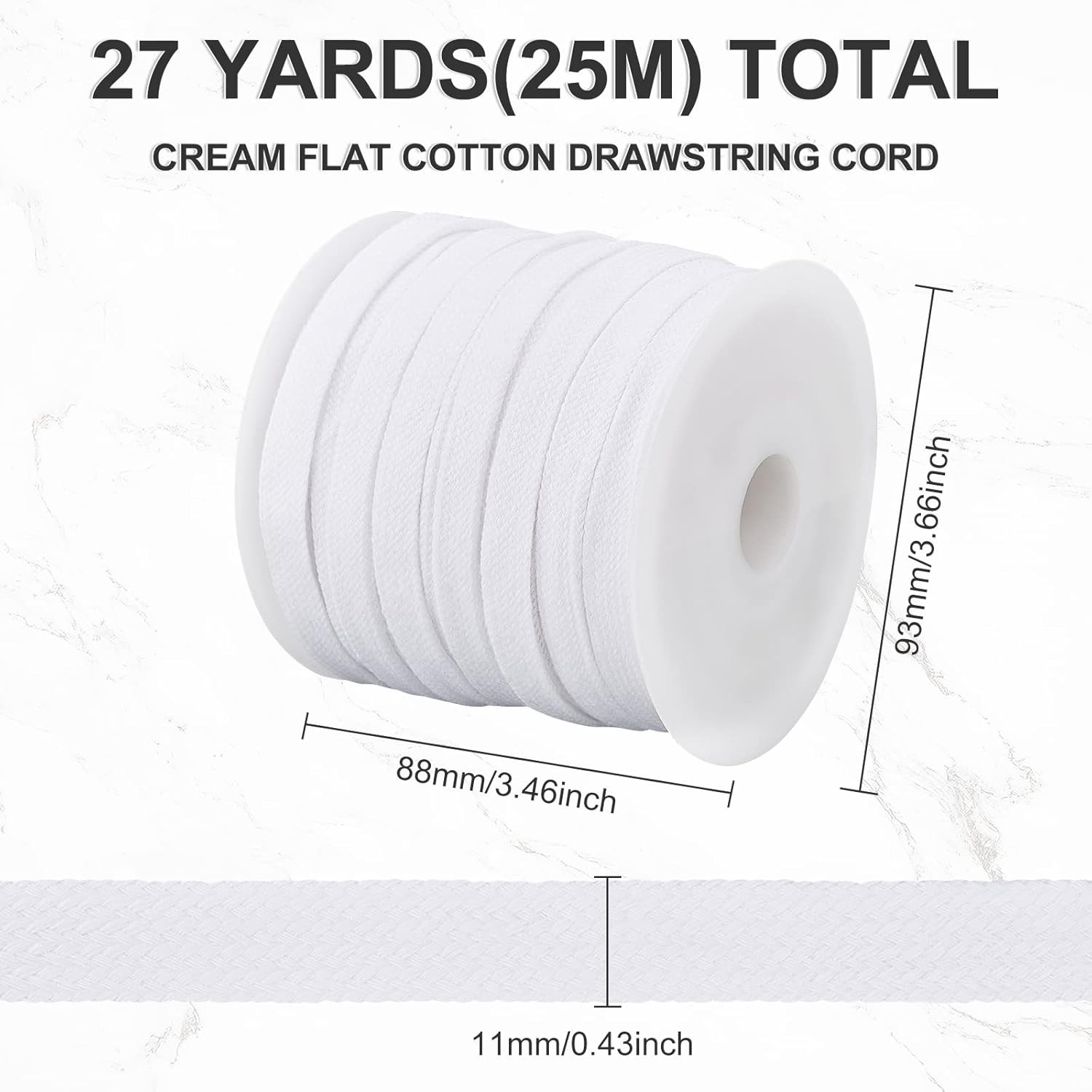 BENECREAT 27 Yards White Flat Drawstring Cord, Soft Drawstring Cotton Draw Cord,