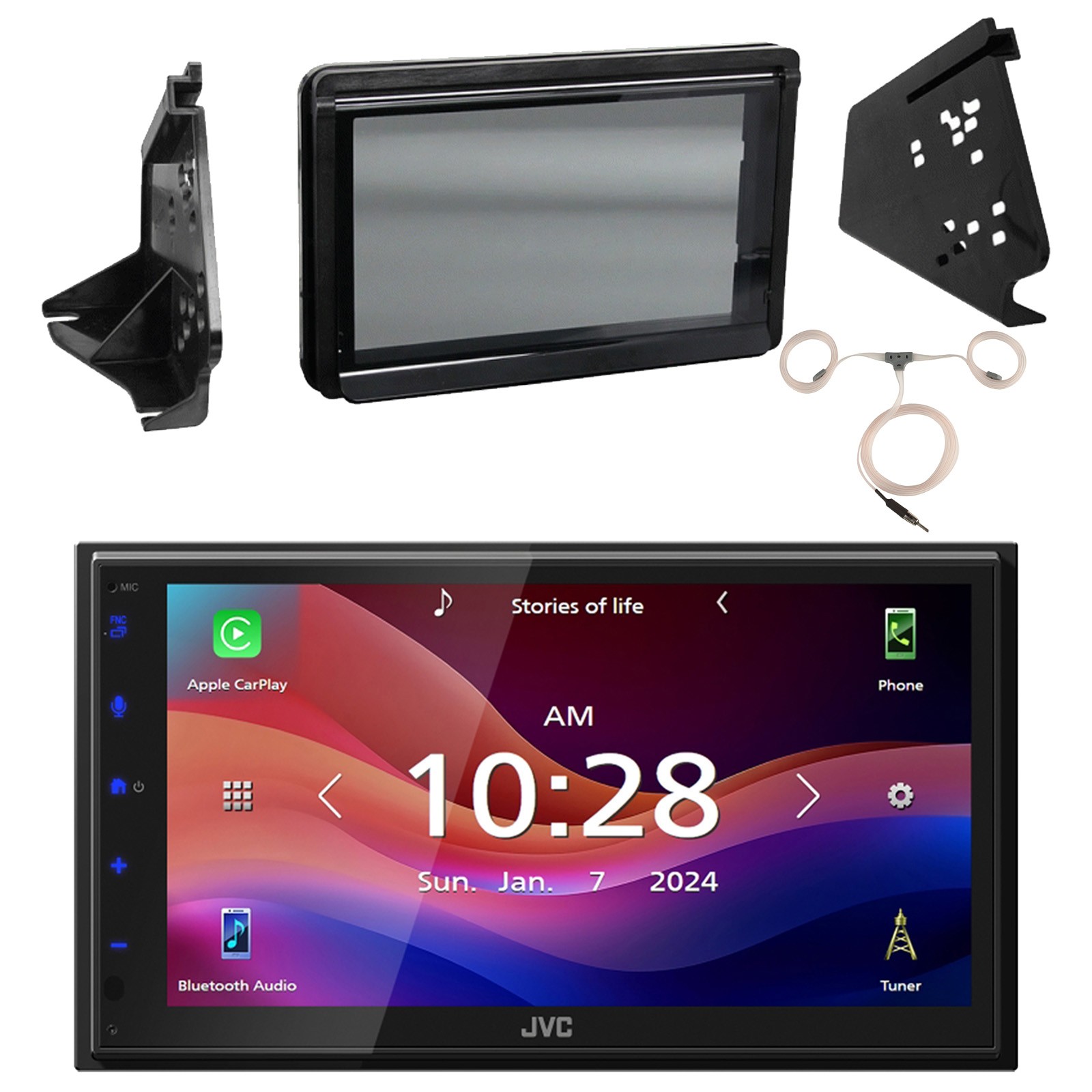 JVC Touchscreen Radio, Antenna, Polaris Slingshot 2015-Up Install Dash Kit