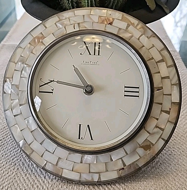 Vintage FirsTime Wall Clock ~ Quartz 9" Round Mother of Pearl ~ Battery