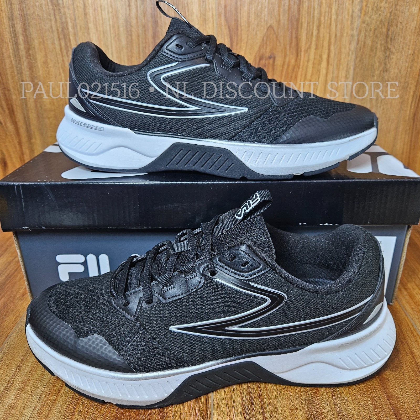 FILA Men's Action-Stride Energized Sneakers Shoes ~ Black ~ Size US 9.5