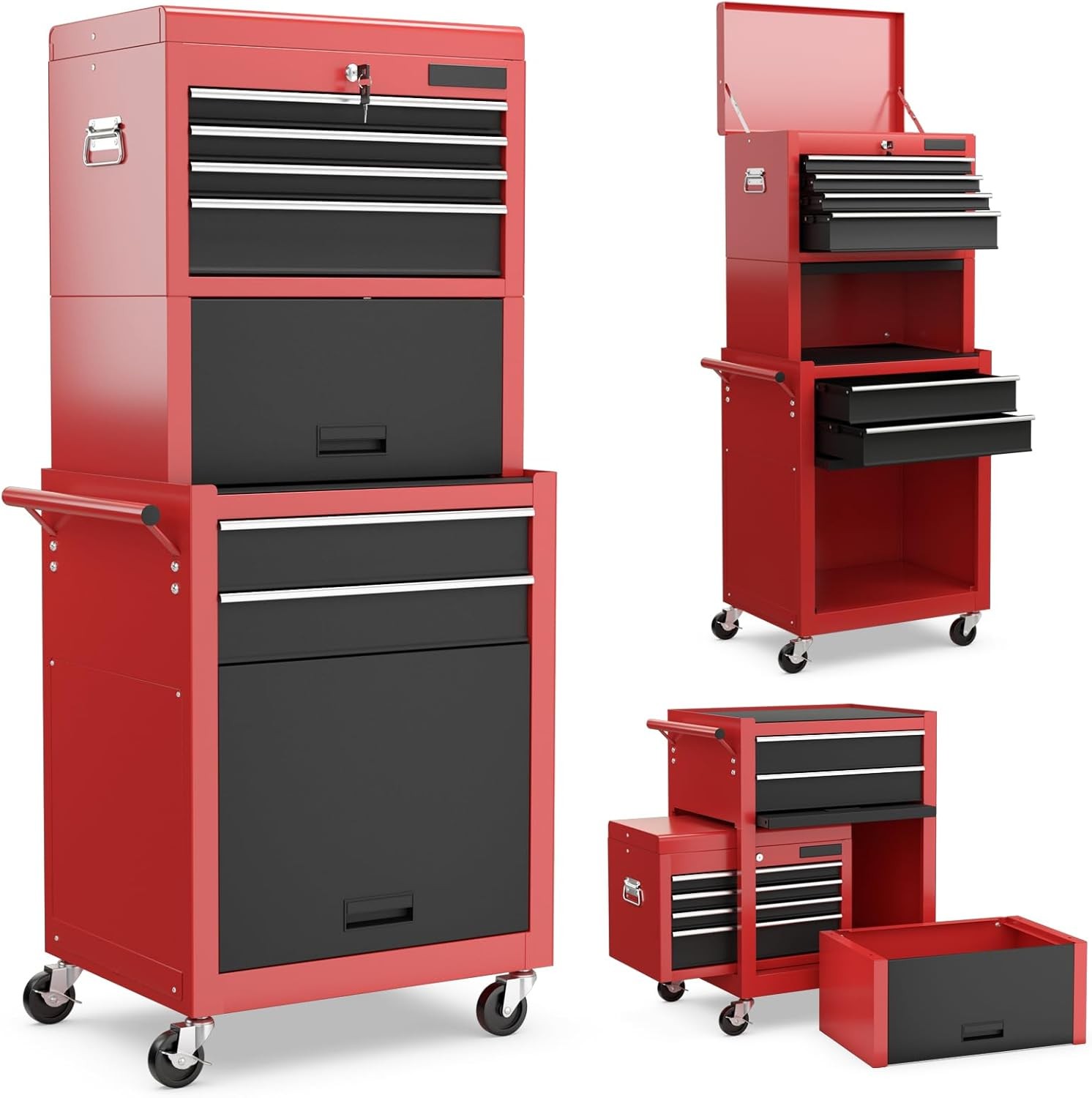 Tool Chest 6 Drawers Rolling Tool Cabinet W/ Detachable Top Toolbox Universal