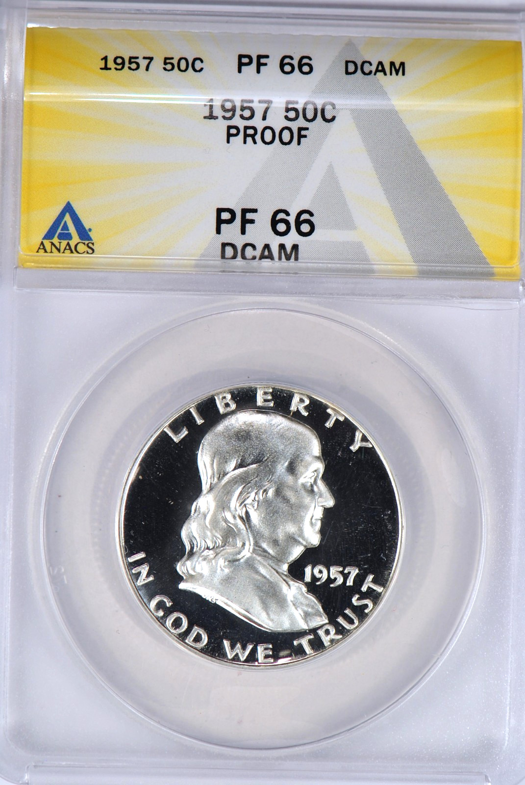 1957 Franklin Half Dollar Proof ANACS PR 66 DCAM PF ULTRA CAMEO Frosty Coin 50C