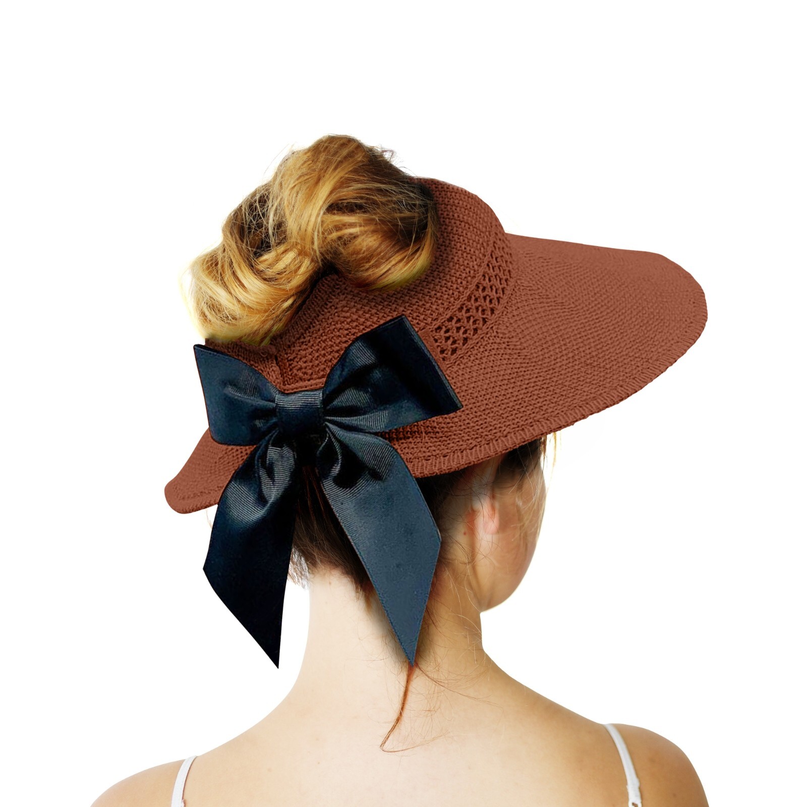 Straw Sun Visor for Women, Wide Brim UPF 50+ Protection Beach Hat