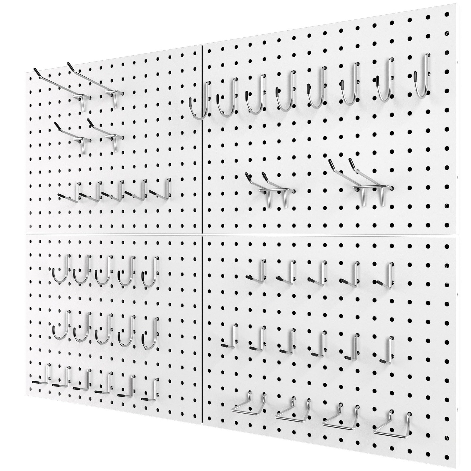 4 Pack Metal Pegboard Panels with 50 Hooks, White Pegboard Wall Organizer, He...