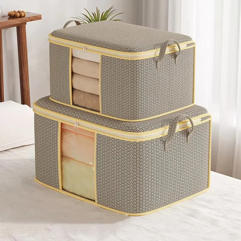 1pc Large Capacity Storage Box Foldable Non-woven Fabric Quilt Storage Bag Trans
