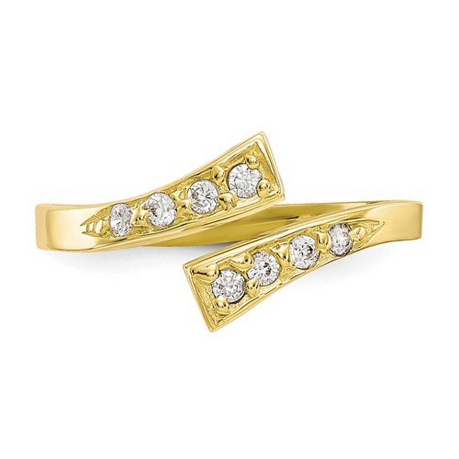 Solid 10K Gold or Sterling Silver Adjustable Cubic Zirconia Bypass Toe Ring -