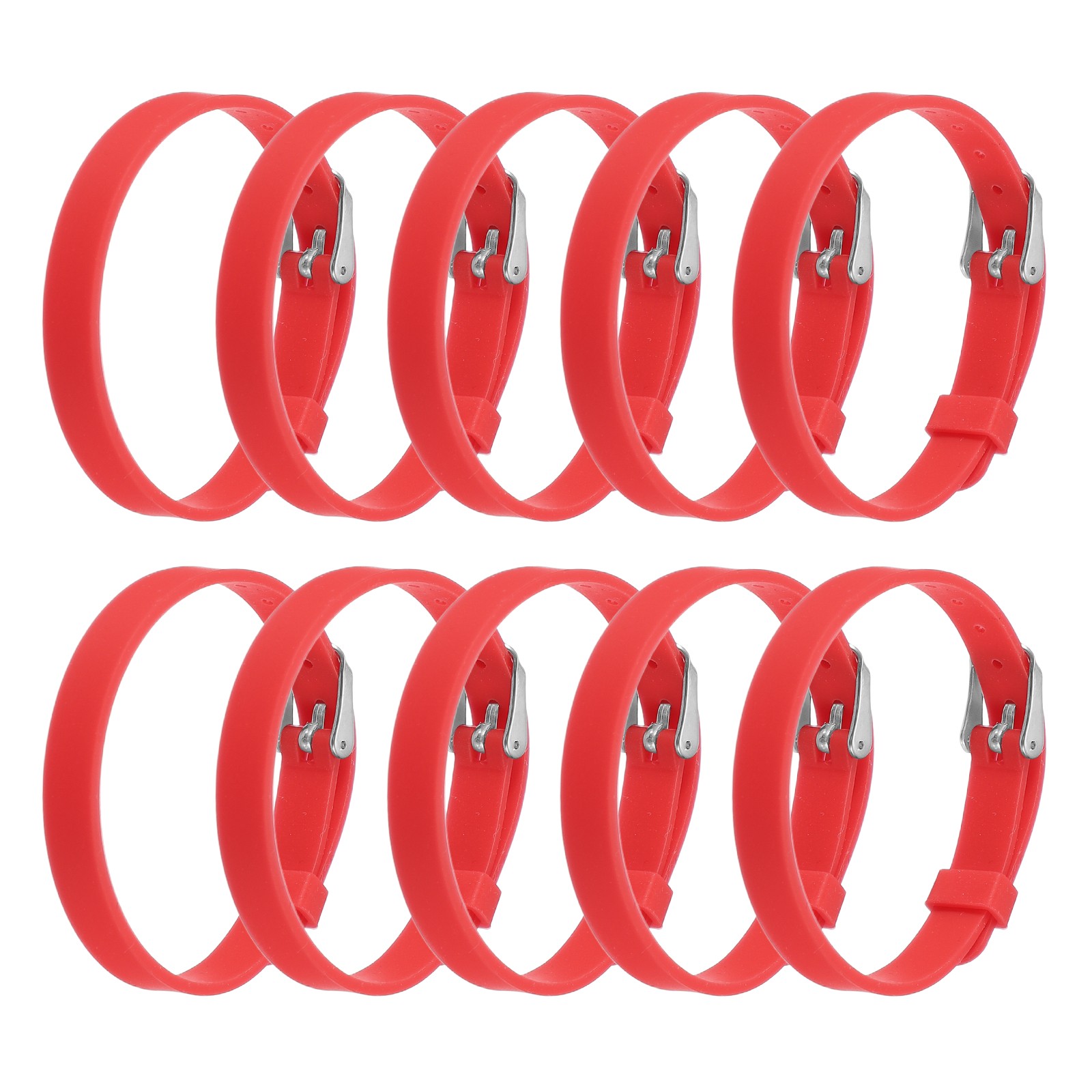 10 Pack Slide Bracelet Wristband, 8.2 x 0.3” Silicone Adjustable Bracelet, Red