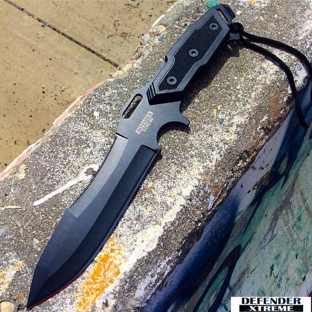 12"" Hunting Knives Steel Blade Silver & Black Knife Nylon Sheath