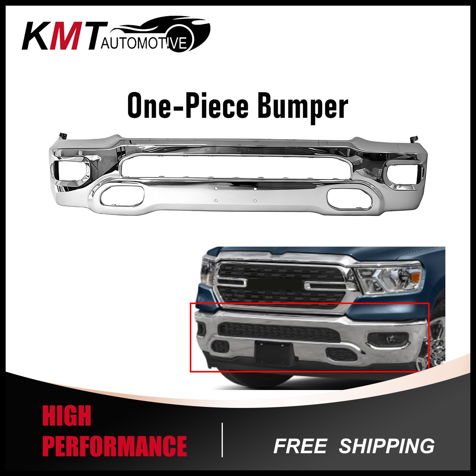 ONE-PIECE Front Bumper Cover Face Bar Chrome Steel Fits 2019-2024 Ram 1500