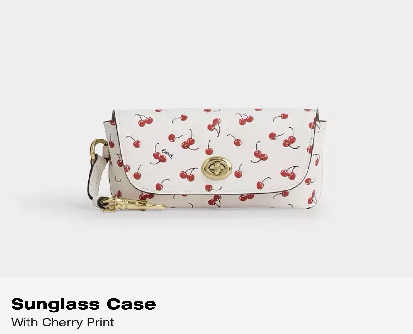 COACH Turnlock Sunglass Case 🍒 Cherry Print - Gold/Chalk Multi - NWT CFA49