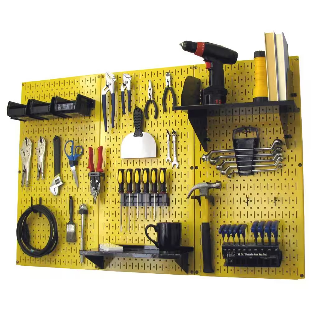 32 In. X 48 In. Metal Pegboard Standard Tool Storage Kit with Yellow Pegboard an