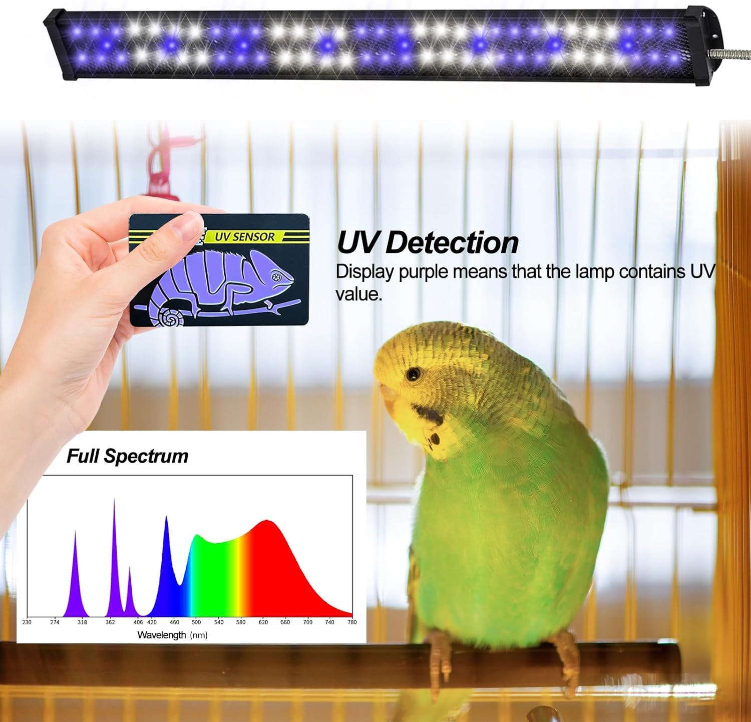 Full Spectrum LED Bird Light with Timer for Parrots - 22" Chew-Proof Design