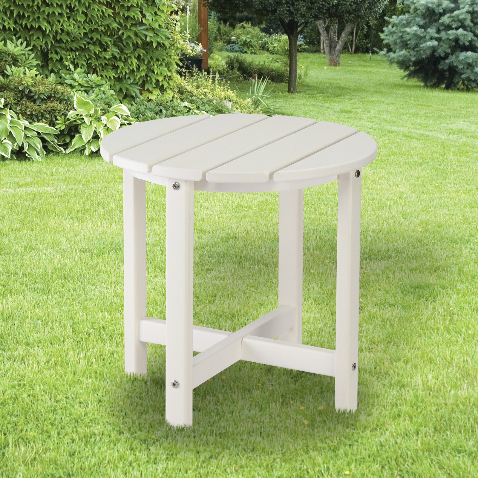 46cm Round White HDPE Side Table, Single Layer Modern Accent Table