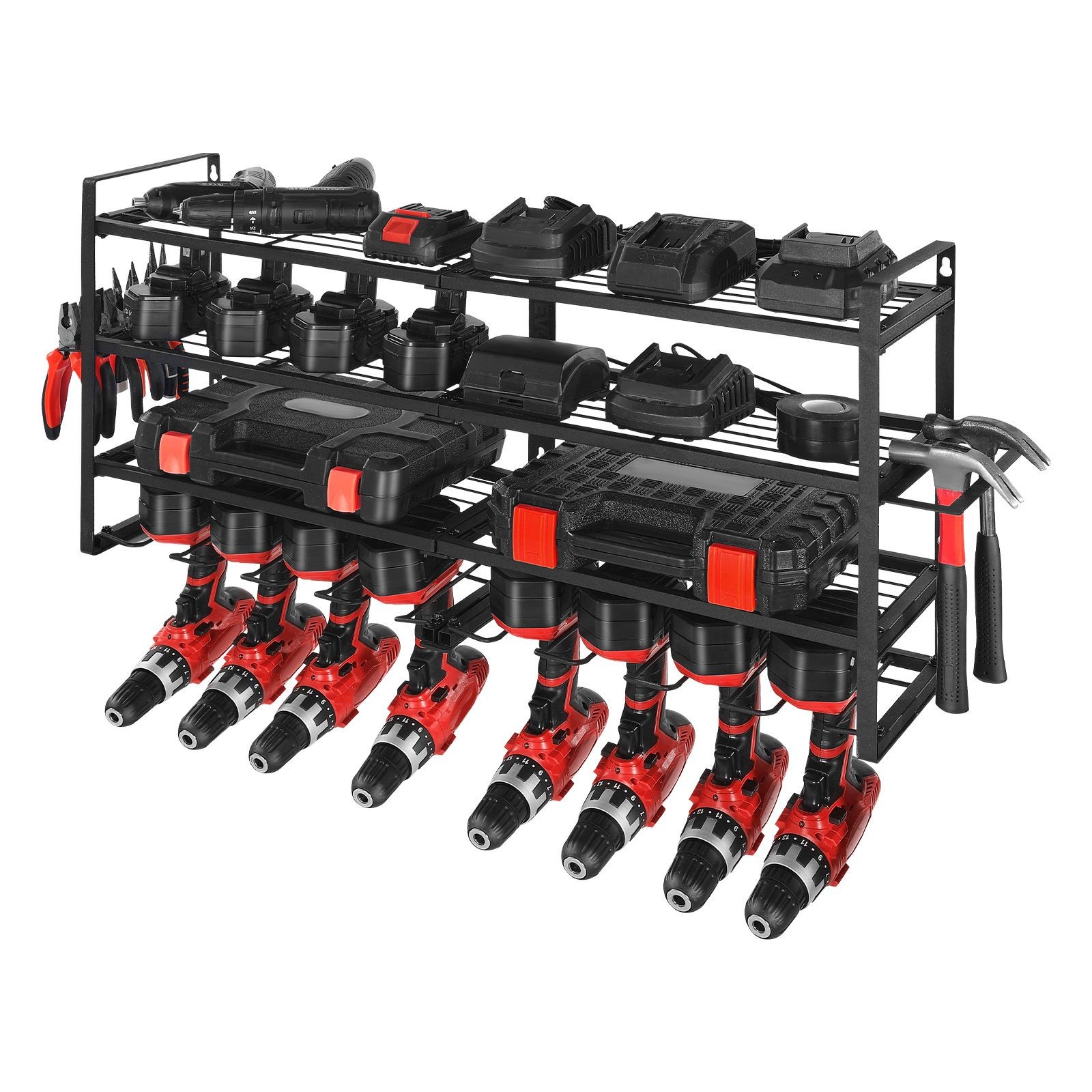 Power Tool Organizer Wall Mount, 4-Layer Storage Rack with 8 Drill Holders