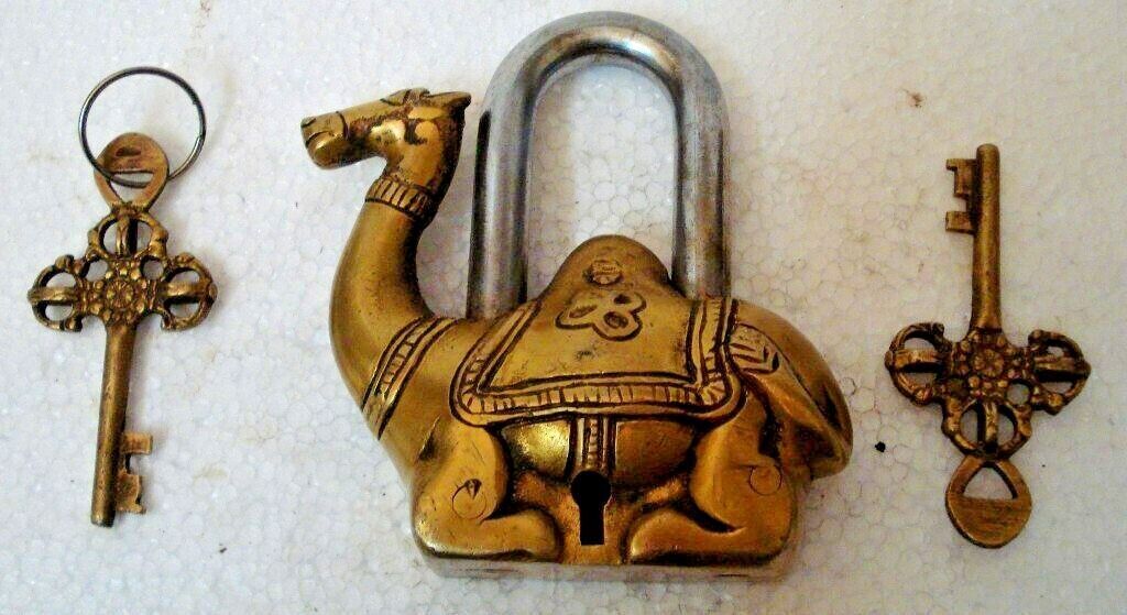 Vintage Style Handmade Brass Camel Shape Padlock With keys Working Functional C1