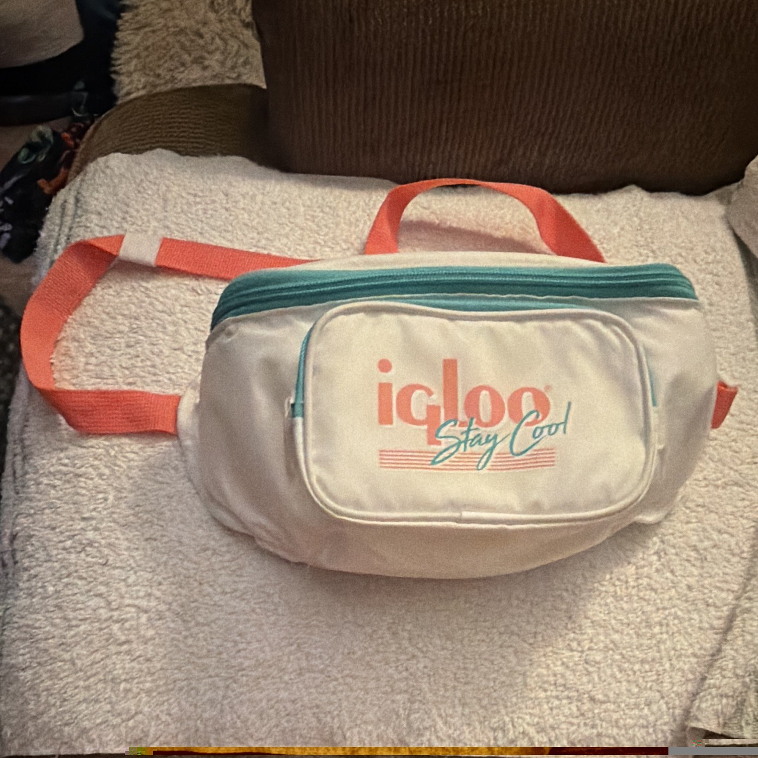 Igloo Stay Cool Insulated 3-Can Cooler Bag Shoulder Strap Zip White Teal