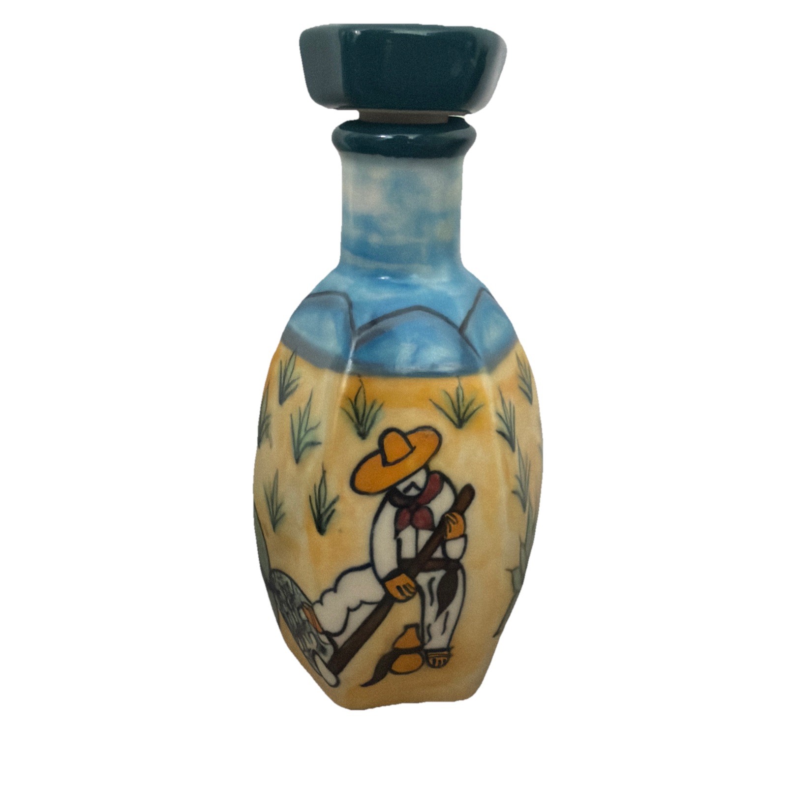 Mini EMPTY Ceramic Hand Painted Tequila Bottle Mexico 200ML  6in In Height