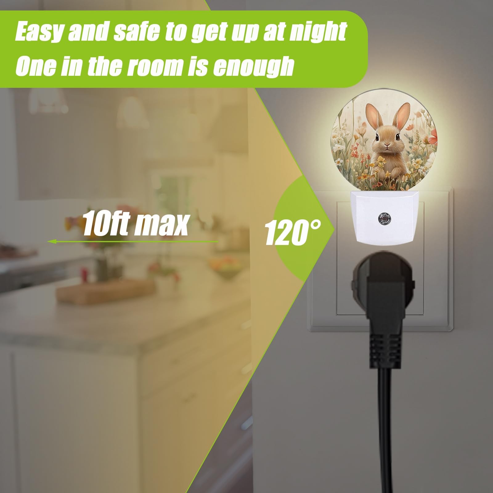 1 PCS Cute Rabbit Night Light DuskToDawn Sensor Spring Wildflowers PlugIn