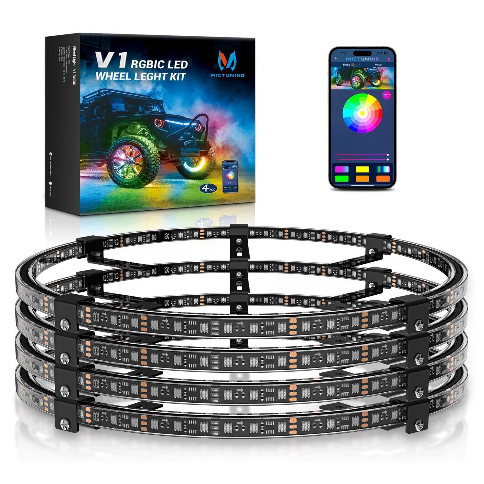 MICTUNING 15.5 Inch New Double-Row RGB+IC Wheel Ring Light Kit w/Dynamic Chasing