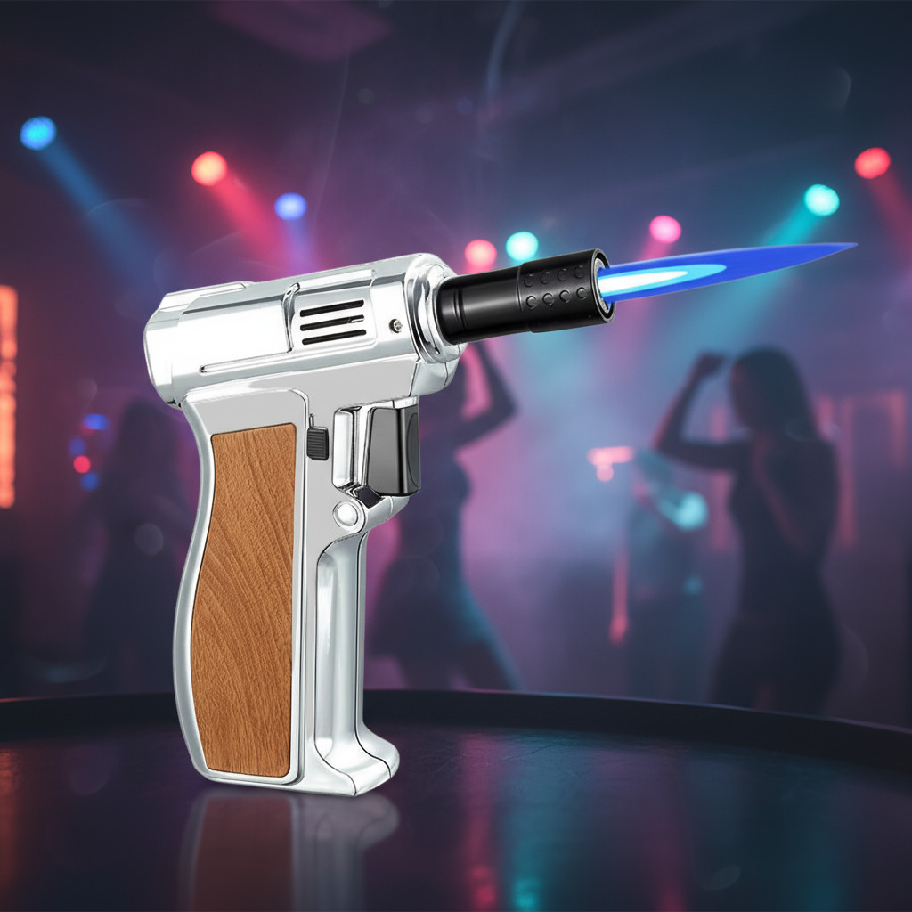 Butane Lighter Torch, Silver, Pistol-grip Handle