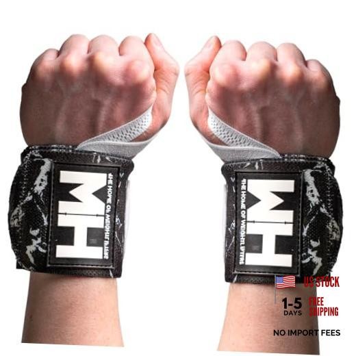 Wrist Wraps, Straps for Weightlifting Men and Women Gym Black & White Marble