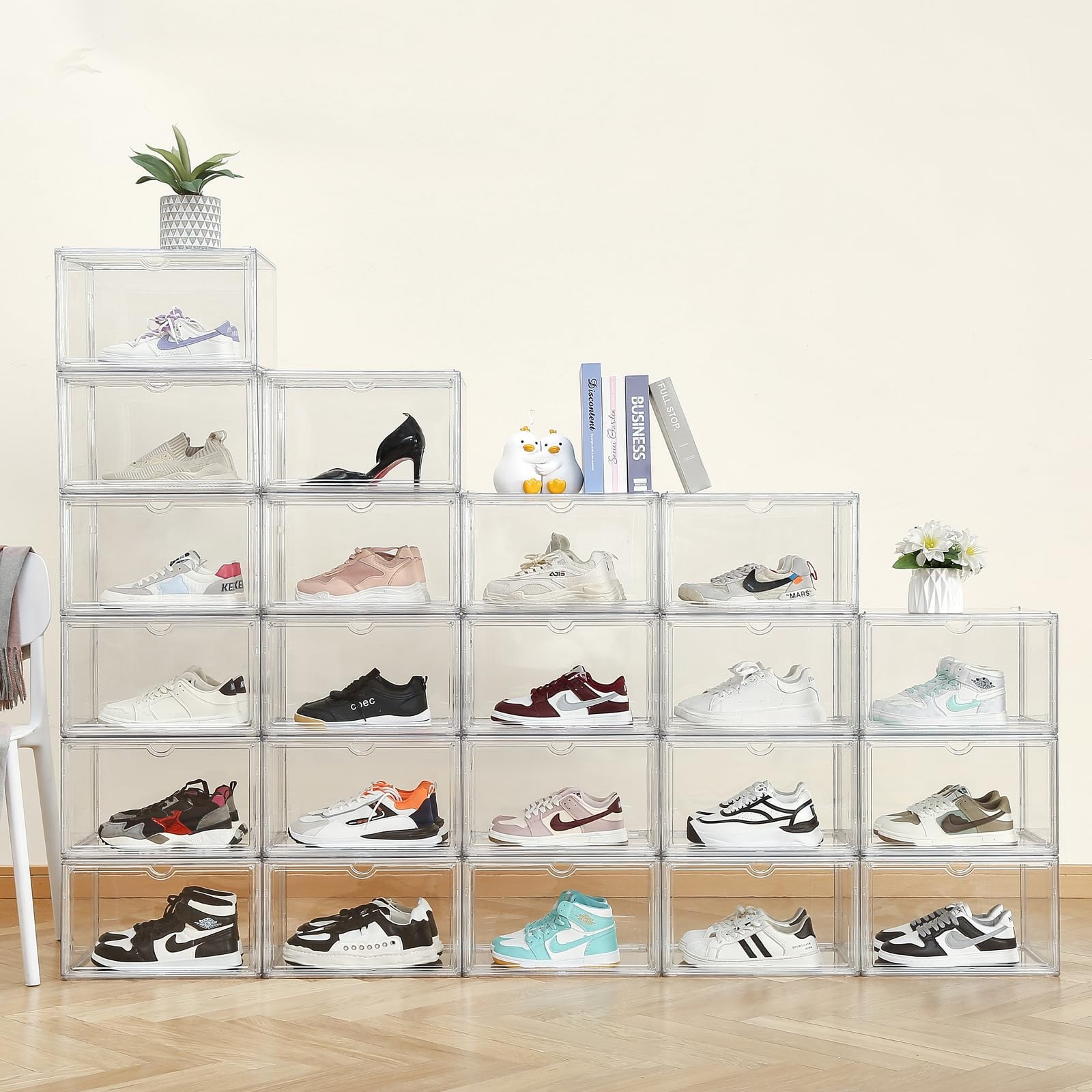 Sewup Shoe Boxes Clear Plastic Stackable Acrylic Sneaker Shoe Display Case Tr...