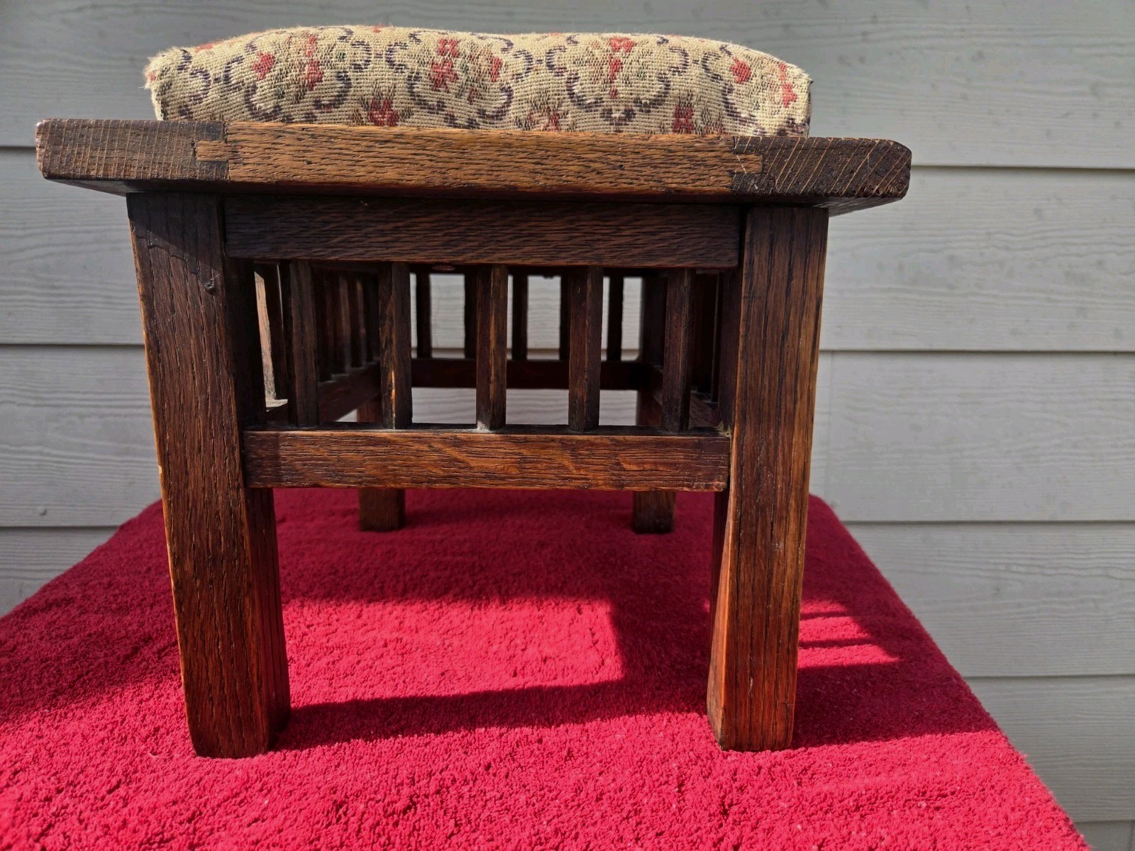 Vintage Solid Wood Foot Stool Bench Upholstered Seat Mission Style 15” Sturdy