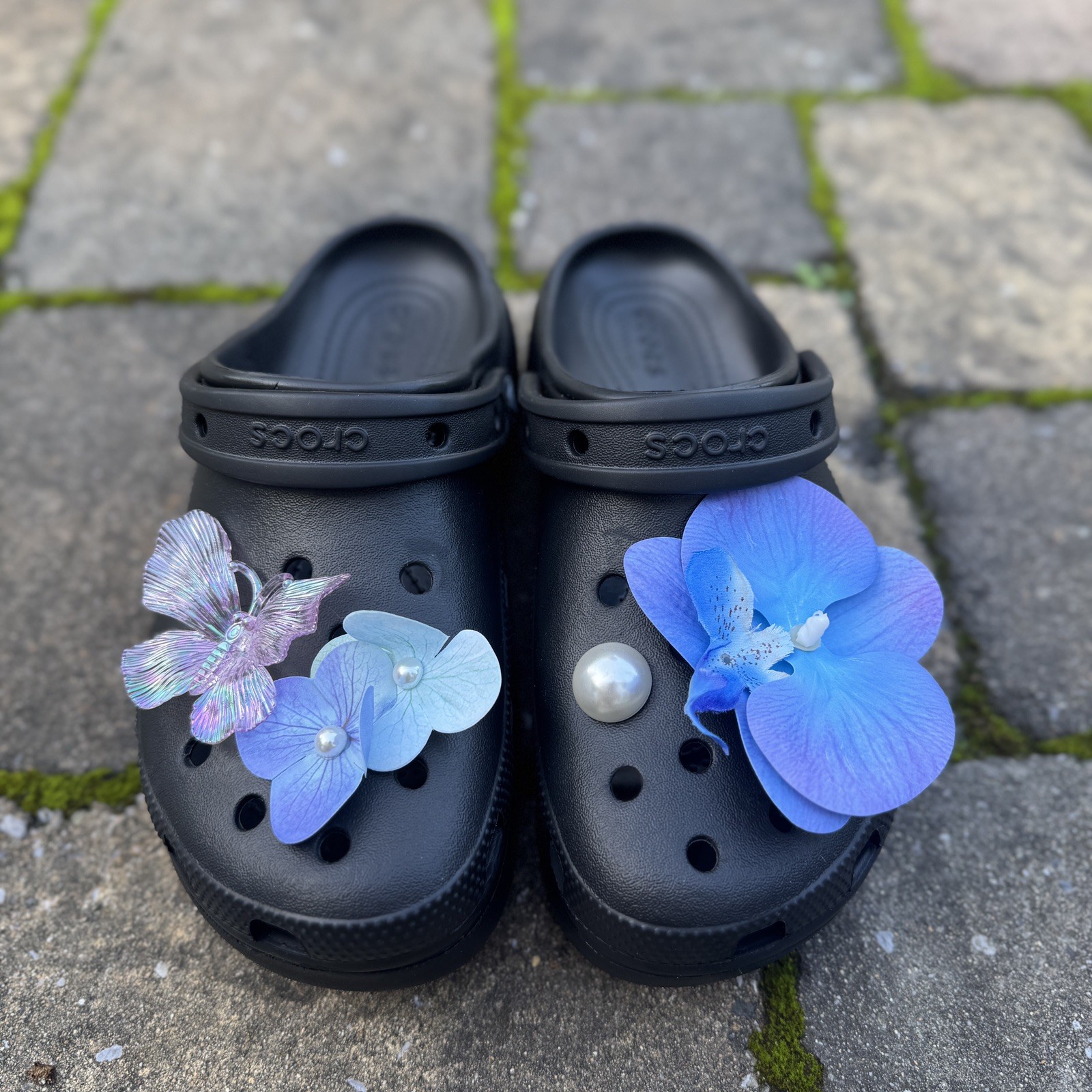Crocs jibbitz - Purple Blue Orchid Flowers & Butterfly Charms Set Of 5